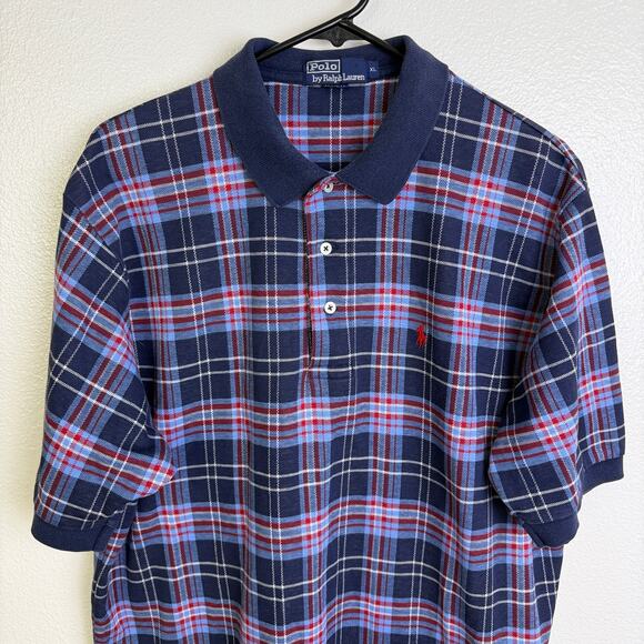 Vtg Polo Ralph Lauren Shirt Mens XL Plaid Red Blue Short Sleeve Button Casual * - Picture 6 of 11